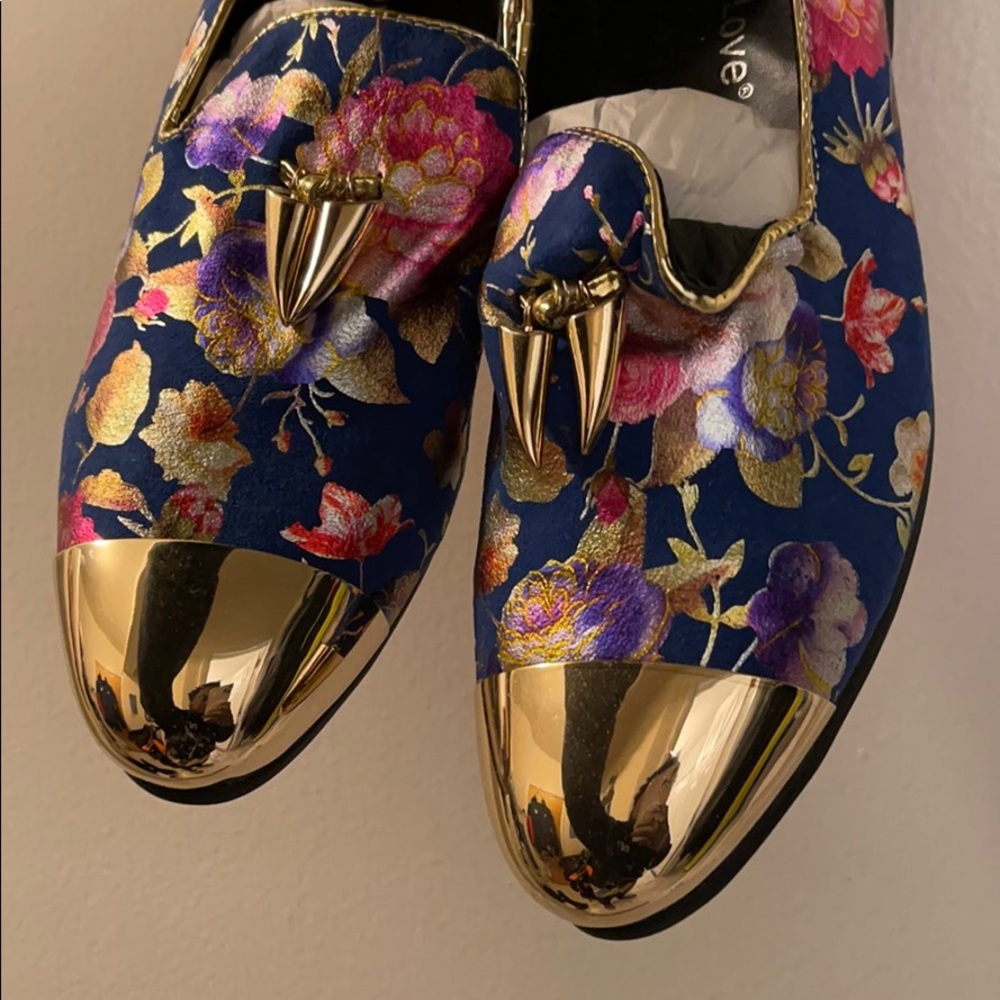 Floral Blue Red Bottom Loafers Sz 43 US Sz 9.5-10